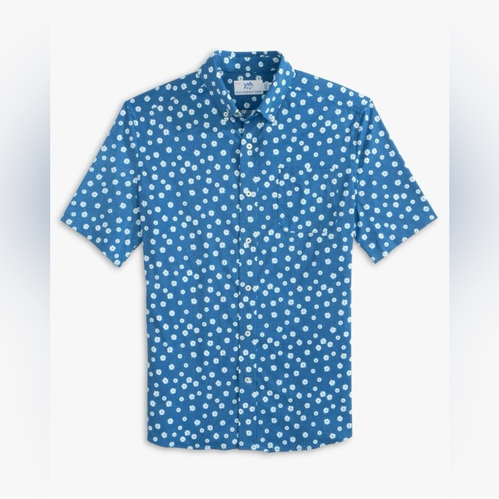 Southern Tide Poppin Poppies Blue and White Casual Shirt - XL